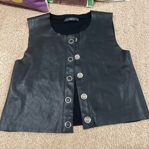 Zara Black Faux Leather Trim Knit Vest